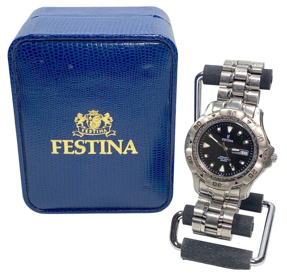 Vintage Festina 8811 Day Date Diver Watch Mens 42mm Stainless Steel Nautical
